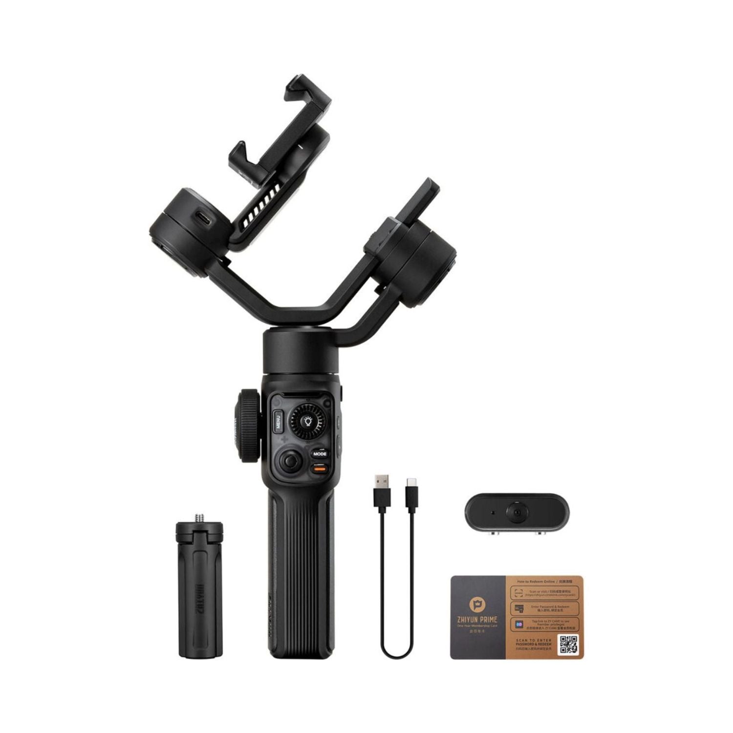 Smooth 5S AI Gimbal-Set mit Handgimbal, Kabeln, Servicekarte und kleinem Aufsatz
